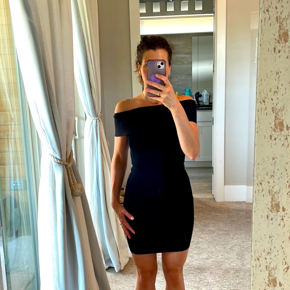 Black body con off the shoulder Olivaceous dress.. Only work a few times